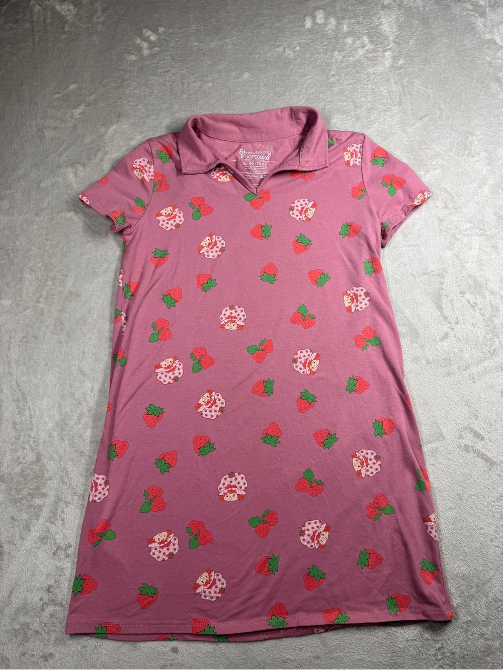 Strawberry Shortcake Girls Pink Novelty Print Polo Short Sleeve Mini Dress XL